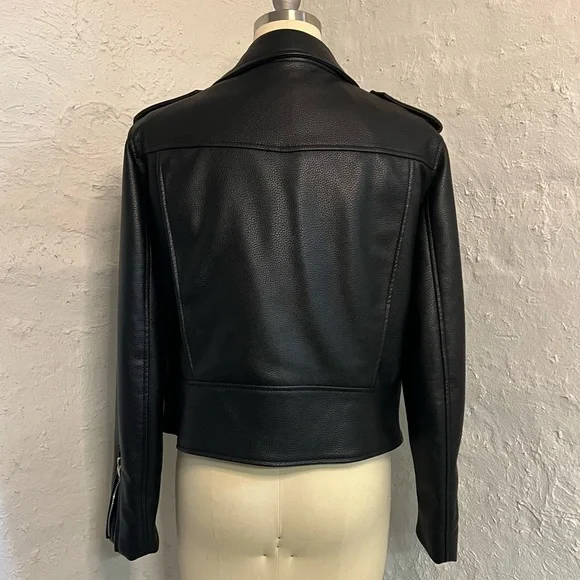 Zara Black Vegan Leather Biker Motorcycle Jacket - Picture 4 of 6